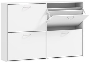 HOMCOM Sapateira Moderna com 4 Gavetas Abatíveis e Prateleiras Ajustáveis para 16-24 Pares de Sapatos 120x24x81 cm Branco | Aosom Portugal