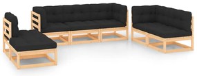 7 pcs conjunto lounge de jardim c/ almofadões pinho maciço