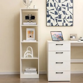 Estante estreita autónoma 5 níveis 4 cubos para livros CDs Estante de canto moderna para estudo 38 x 33 x 142 cm branca