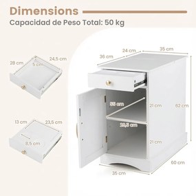 Mesa de cabeceira, Mesa apoio 35 x 60 x 62 cm com estação de carregamento com gaveta para quarto, sala e sofá Branca