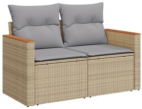 Conjunto de Sofá de Jardim de 9 peças com Almofadas em Bege de Vime Po