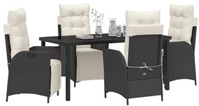 Conjunto de jantar de jardim 5 peças, preto de rattan