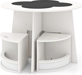 Conjunto de Mesa Redonda e 4 Bancos Infantis, 70 x 70 x 49 cm, Design Empilhável, Branco