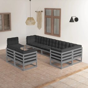 9 pcs conjunto lounge de jardim c/ almofadões pinho maciço