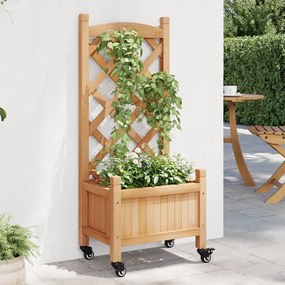 vidaXL Vaso/floreira com treliça e rodas madeira abeto maciça castanho