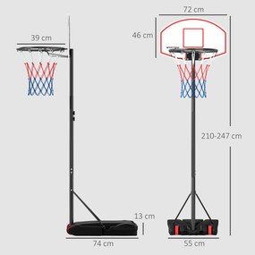 Cesto de Basquetebol para Exterior com Alvo de Dardos com Ajustável 210-247 cm Rodas Base preenchida com agua ou areia Preto