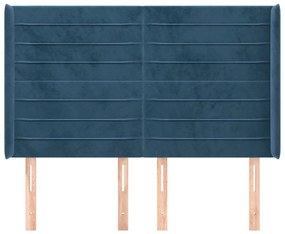 Cabeceira cama c/ abas veludo 147x16x118/128 cm azul-escuro