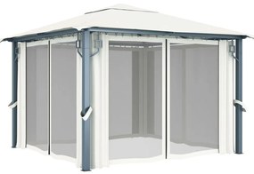 Gazebo com cortinas e cordões de luzes LED 3x3m alumínio creme