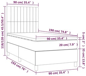 Cama com molas/colchão 90x190 cm veludo cinza-escuro