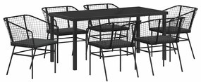 Conjunto de Jantar de Jardim com 7 Peças e Almofadas Pretas de Polirat