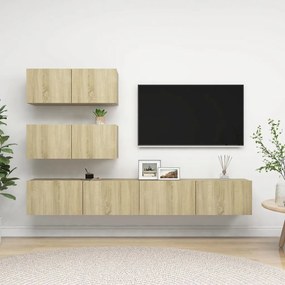 4pcs conjunto de móveis de TV derivados madeira carvalho sonoma