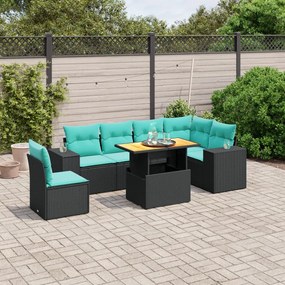 vidaXL 7 pcs conjunto de sofás p/ jardim c/ almofadões vime PE preto