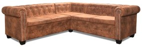 Sofá de canto Chesterfield 5 lugares couro artificial castanho