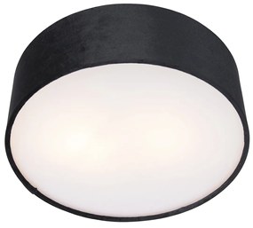 Candeeiro de teto moderno preto 30 cm com interior dourado - Drum Moderno