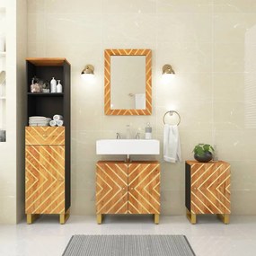 4 pcs conjunto de móveis p/ WC mangueira maciça castanho/preto