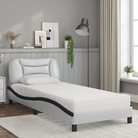 Cama com colchão 90x190 cm couro artificial preto e branco