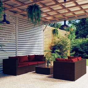 vidaXL 6 pcs conjunto lounge jardim c/ almofadões vime PE castanho