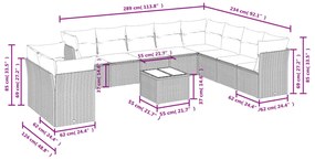 11 pcs conjunto sofás de jardim c/ almofadões vime PE cinzento