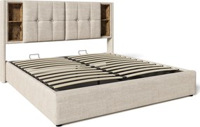 Cama estofada com arrumação, Cor natural | AOSOM Portugal