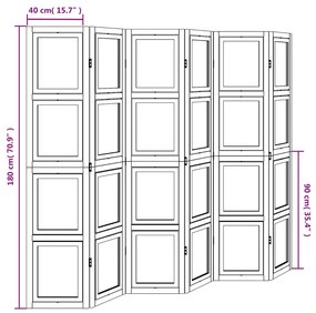 Biombo com 6 painéis madeira de paulownia maciça branco