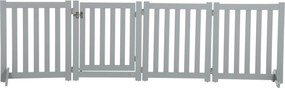 Barreira de segurança dobrável para cães  205 x 60 cm, de madeira, de dupla face, com 4 painéis e porta, pés de apoio, 205 x 60 cm, cinzenta