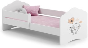 Cama infantil Wave elefante 160x80 com barra de proteção branca - colchão e estrado incluído