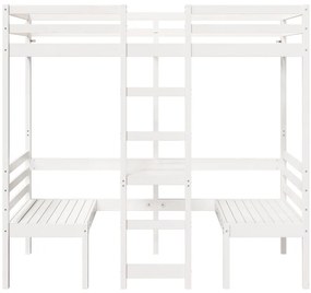 Cama alta c/ secretária/cadeiras 80x200 cm pinho maciço branco