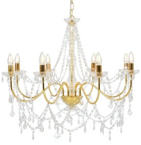 Lustre com contas lâmpadas 8 x E14 dourado