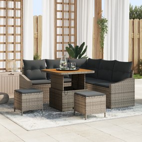 Conjunto de Sofá de Jardim vidaXL 8 Peças com Almofadas Cinza Vime PE Acácia