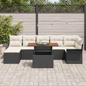 Conjunto de Sofás de Jardim vidaXL de 8 Peças com Almofadas Preto Vime