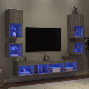 vidaXL 8 pcs móveis parede p/ TV c/ LEDs deriv. madeira cinza sonoma