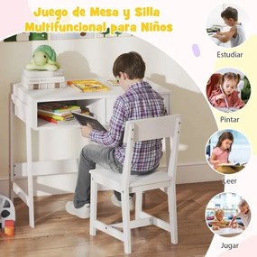 Conjunto de secretária e cadeira para crianças com gaveta e estante Branco