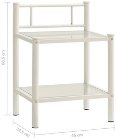 Mesas de cabeceira 2 pcs metal branco e vidro transparente