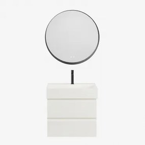 Conjunto De Móvel De Casa De Banho Suspenso Em Madeira E Folha De Freixo Com Lavatório Integrado Ona Branco & Redondo Led - Sklum