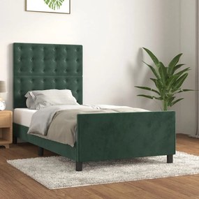 Estrutura de cama sem colchão 80x200 cm veludo verde-escuro