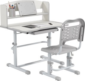 ZONEKIZ Secretária Cadeira Crianças Ajustáveis Ergonomia Conforto Estudo Design Moderno 80x55x82-104cm Cinza Branco Alta Qualidade | Aosom Portugal