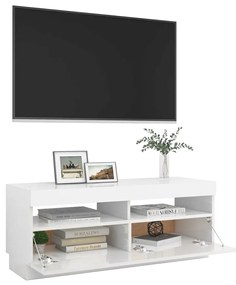 Móvel de TV com luzes LED 100x35x40 cm branco brilhante