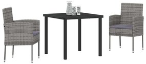 Conjunto de jantar pro jardim com 3 peças e almofadas em polyrattan ci