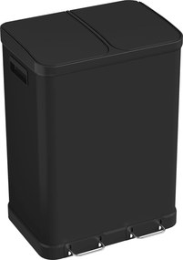 Caixote do lixo de cozinha 48,8 L x 39,5 l x 67 A cm com dois compartimentos de 2 x 30 L, com pedal em aço inoxidável e tampa com fecho suave, preto