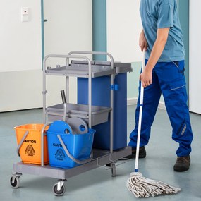 Carro de Limpeza Professional com Escorredor de Alavanca e 2 Baldes de 18L 111x63,3x103cm Cinza Azul e Laranja