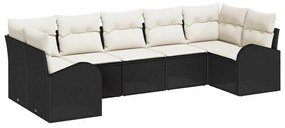 Conjunto de Sofá de Jardim vidaXL 7 Peças com Almofadas Preto Rattan d