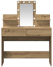 Mesa de Maquilhagem com LED Carvalho Artesanal 100x40x130 cm