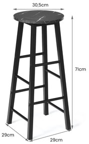 Conjunto de 2 bancos altos de mármore sintético rústico para bar Cadeiras altas com assento redondo para sala de jantar com apoio para os pés para bar