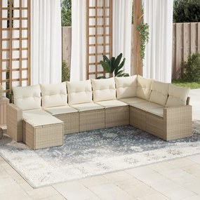vidaXL 8 pcs conjunto de sofás p/ jardim com almofadões vime PE bege