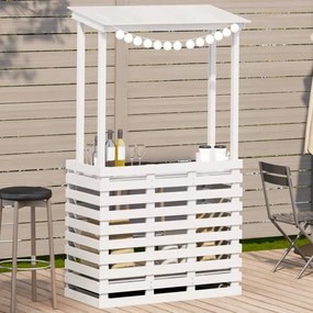 vidaXL Mesa de bar para exterior com telhado madeira maciça branco