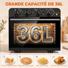 Forno Fritadeira a Ar Quente, 54 x 48 x 48,2 cm, Capacidade de 36 L, Preto