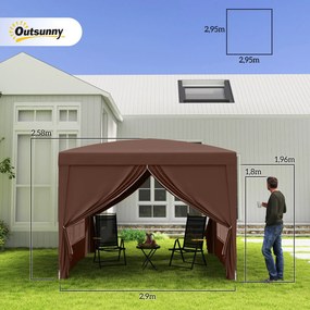 Tenda de Jardim com Paredes Laterais Amovíveis Janelas Porta com Fecho de Correr e Bolsa de Transporte 295x295x196-258 cm Café