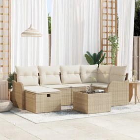 Conjunto de Sofá de Jardim de 7 Peças com Almofadas Bege Rattan Polipr