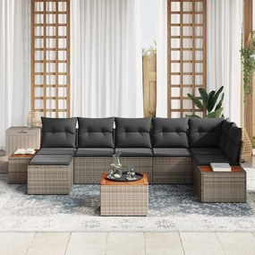 Conjunto de Sofás de Jardim 8 Peças com Almofadas Cinza em Rattan Acác