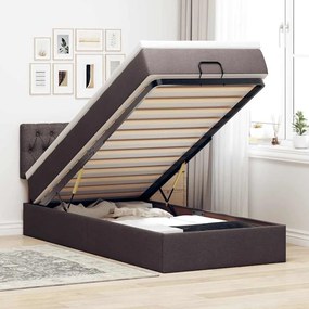 Cama otomana com colchão &amp; LEDs 90x200cm tecido castanho escuro